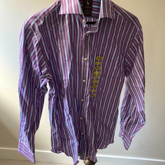 NWT NEW TAILORBYRD Mens Small Blue Purple Stripe Cotton LS Button SHIRT -Easter! - Picture 7 of 7